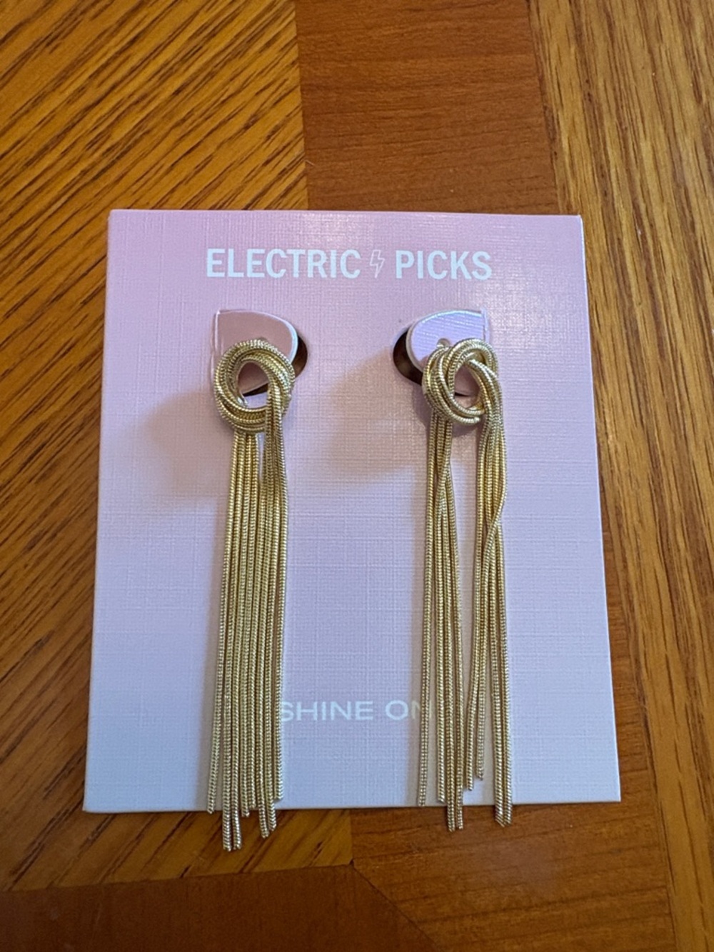 Electric Picks Gold Tassel Drop Earrings